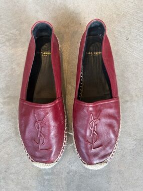 Saint Laurent Wine Leather Espadrille Slip-Ons